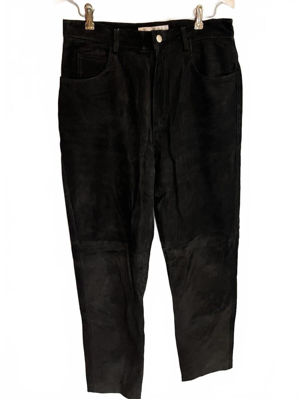 Sutton Studio Women's Black Genuine Suede Leather Designer Pants Slacks 8